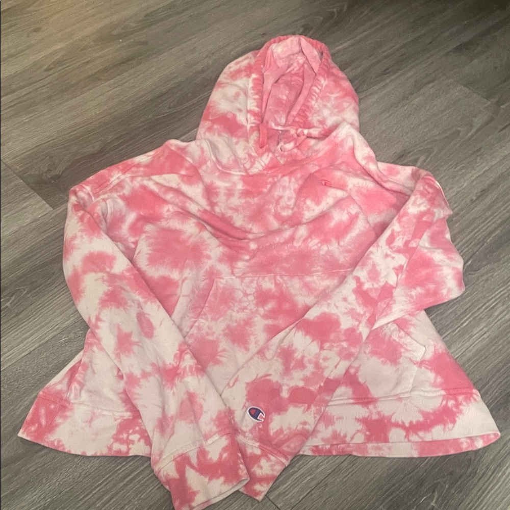 Champion Pink and White Tie-Dye Hoodie